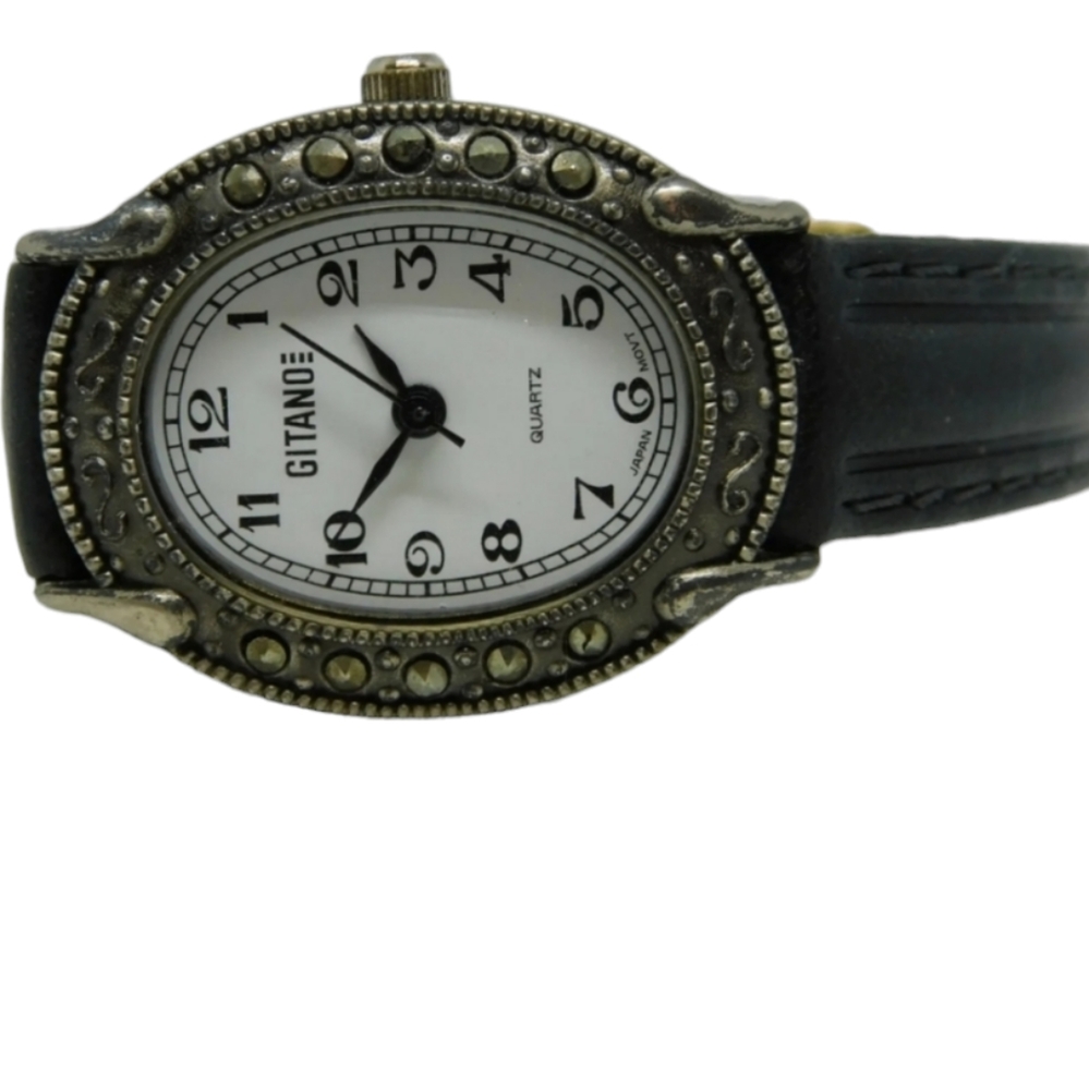GITANO G7437 Marcasite's Genuine Leather Quartz Analog Ladies Watch
